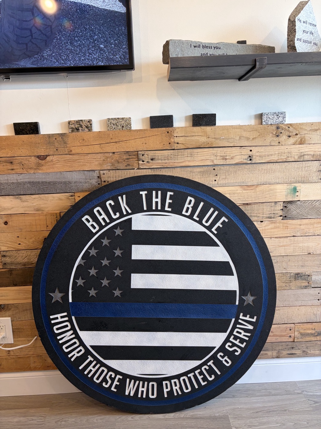 Back the Blue thin blue line flag in-stock inlay design