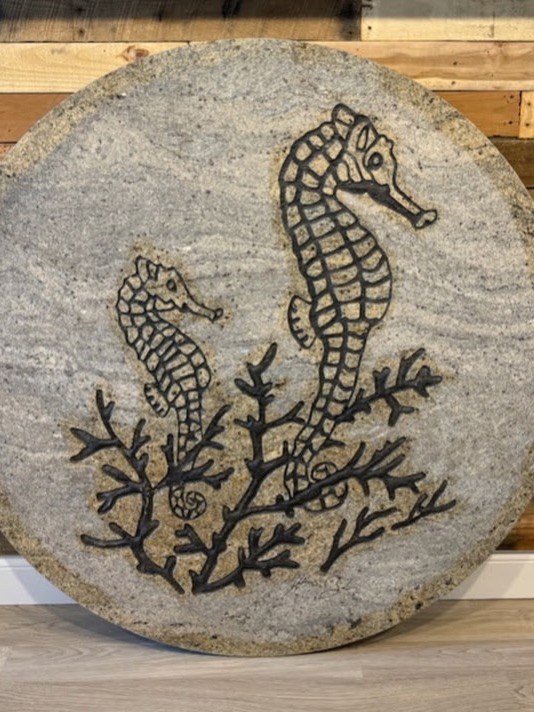 Seahorses and coral in-stock inlay design