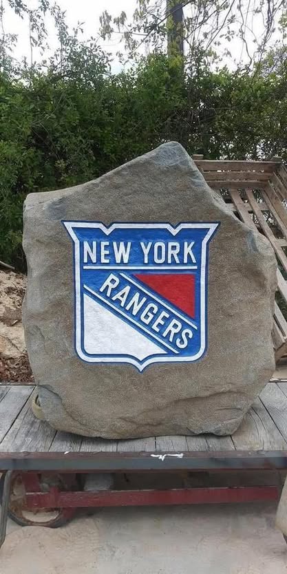 New York Rangers logo engraved rock