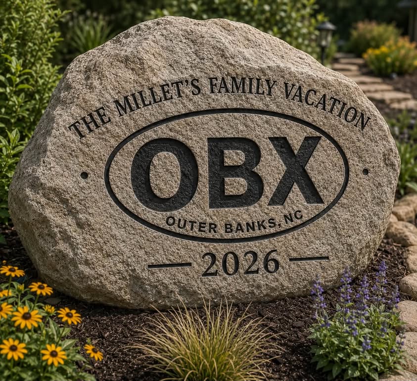 Engraved family vacation rock reading OBX, Outer Banks NC