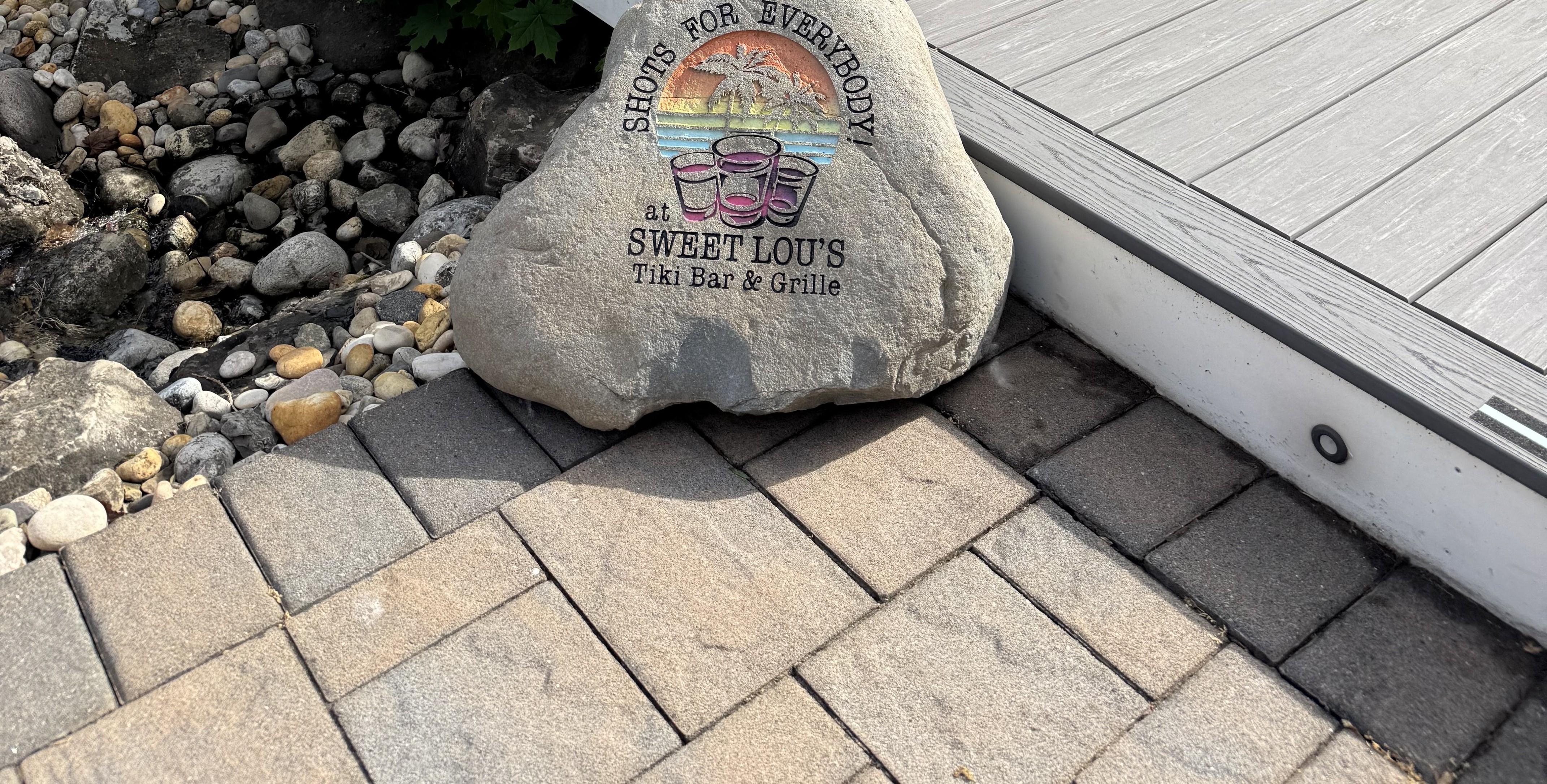 Custom engraved rock reading Shots for Everybody at Sweet Lou's Tiki Bar and Grille