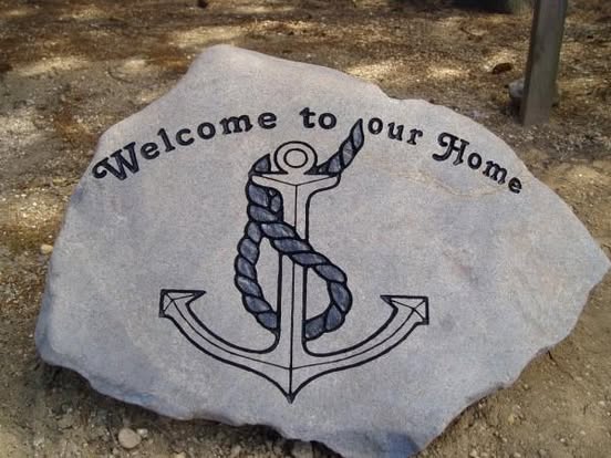 Welcome to our Home engraved rock with anchor design